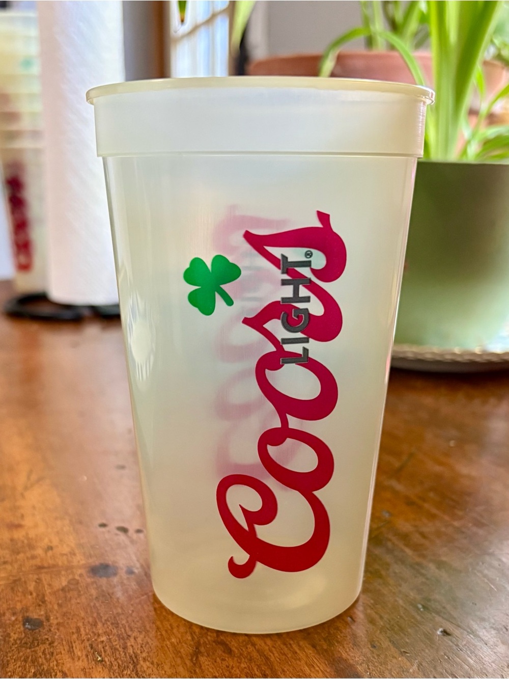Coors Light Plastic Color Changing Cups with Green Shamrock